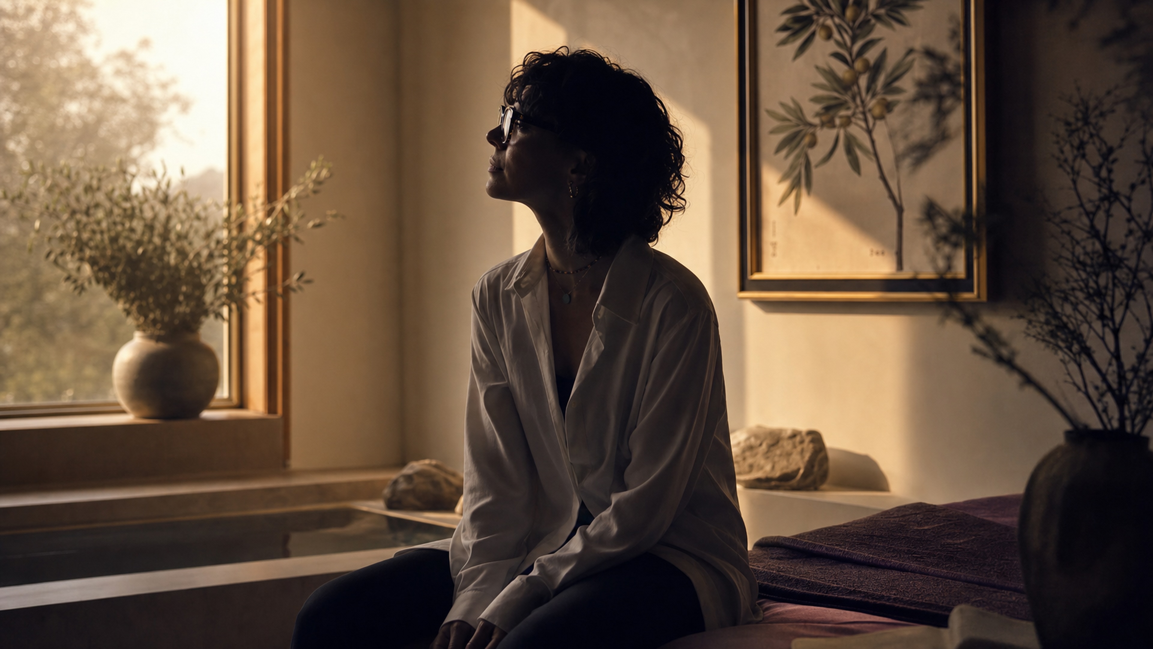 Jessica seated beside a sunlit window